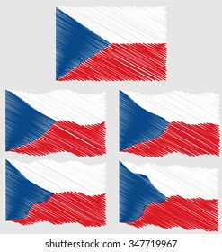 Flat and Waving hand draw Flag of Czech Republic Country