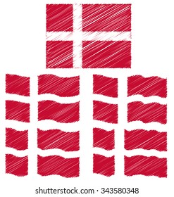Flat and Waving Hand Draw Sketch Flag of Denmark