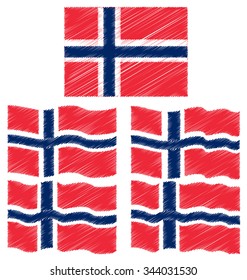 Flat and Waving Hand Draw Sketch Flag of Norway Country