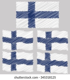 Flat and Waving Hand Draw Sketch Flag of Finland Country