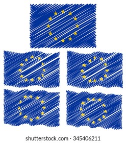 Flat and Waving Hand Draw Sketch Flag of Europe Country