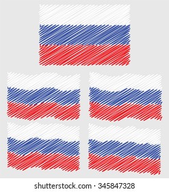 Flat and Waving Hand Draw Sketch Flag of Russia Country