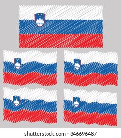 Flat and Waving Hand Draw Sketch Flag Slovenia Country