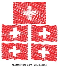 Flat and Waving Hand Draw Sketch Flag of Switzerland Country