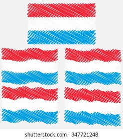 Flat and Waving Hand Draw Sketch Flag of Luxembourg Country