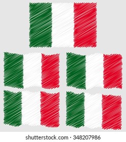 Flat and Waving Hand Draw Sketch Flag of Italy Country