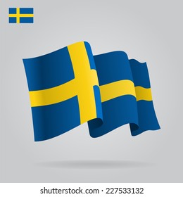 Flat and waving Swedish Flag. Vector illustration