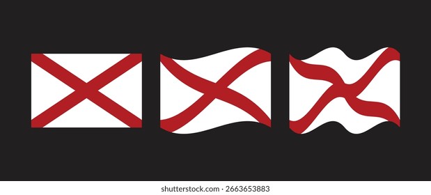 Flat waving vector set of Alabama state flag illustration