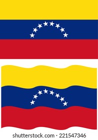 Flat and waving Venezuelan Flag. Vector illustration