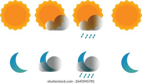  Flat Weather Forecast Icons for Day and Night Conditions