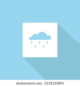 Flat weather icon, cloud with rain in a white frame on a blue screen in vector.