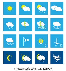 Flat weather icon set of 16 in white