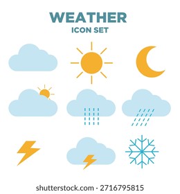 Flat Weather Icon Set with Sun Cloud Rain and Snow