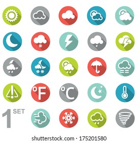 Flat weather icon set in vector, modern