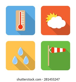 Flat weather icons with long shadows. Vector illustration