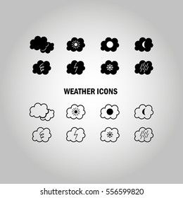 Flat weather icons set. Linear weather icons design.