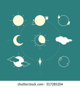 Flat weather icons set sun moon