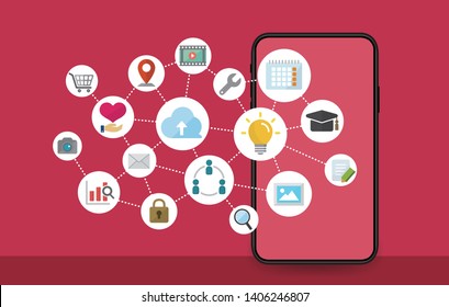 flat web banner illustration (smartphone) for business , technology, application, computer etc.
