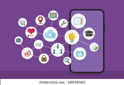flat web banner illustration (smartphone) for business , technology, application, computer etc.
