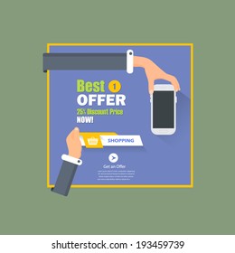Flat Web Banner Template - Business, Marketing Touch and Choose Concept Vector Design