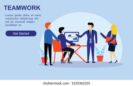 Flat web design for business teamwork illustration