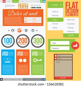 Flat Web Design, elements, buttons, icons. Templates for website.