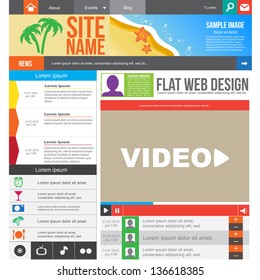 Flat Web Design, elements, buttons, icons. Templates for website.