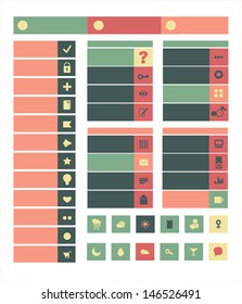 Flat Web Design, elements, buttons, icons. Templates for website.