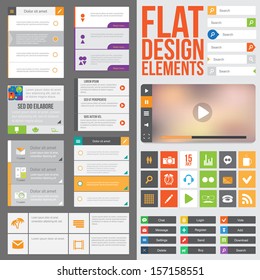 Flat Web Design elements, buttons, icons and video player. Templates for website or applications.