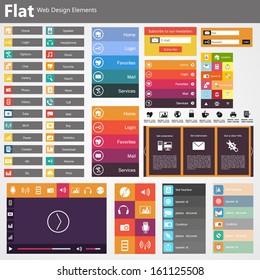 Flat Web Design, elements, buttons, icons. Templates for website. 