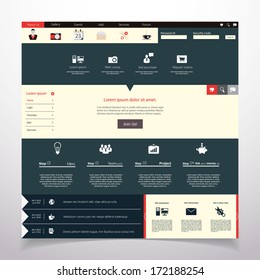 Flat web design elements, buttons, icons. Website template. 