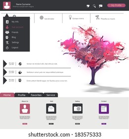 Flat web design elements, buttons, icons. Website template. 