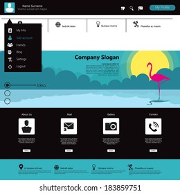 Flat web design elements, buttons, icons. Website template. 