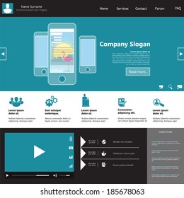 Flat Web Design, elements, buttons, icons. Templates for website. 
