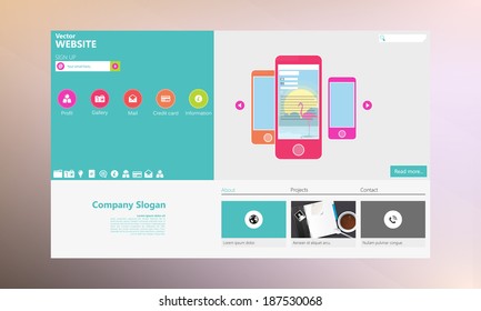 Flat Web Design, elements, buttons, icons. Templates for website. 
