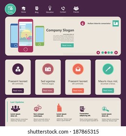 Flat Web Design, elements, buttons, icons. Templates for website. 