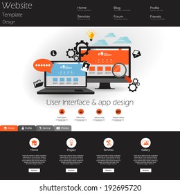 Flat web design elements, buttons, icons. Website template. 