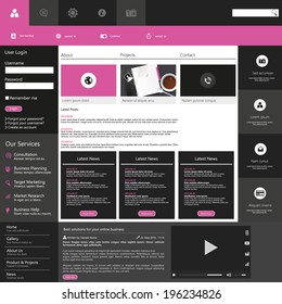 Flat web design elements, buttons, icons. Website template. 