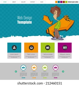 Flat Web Design, elements, buttons, icons. Templates for website. Flat Web Design, elements, buttons, icons. Templates for website with character illustration, 