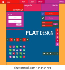 Flat Web Design, elements, buttons, icons. Templates for website.Vector illustrattion