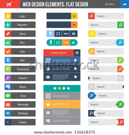 Flat Web Design elements, buttons, icons. Templates for website.
