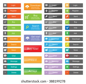 Flat Web Design elements - set of color buttons with icons. 