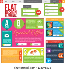 Flat Web Design elements.  Templates for website.