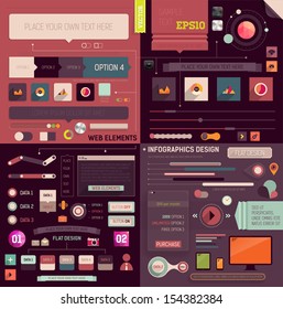 Diseño Web plano y Elementos de infografía. Botones, iconos, marcos, burbujas de voz, diagramas, gráficos y elementos vectoriales de infografías empresariales. Colección moderna de diseño.