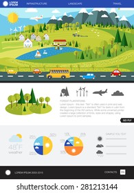 Flat Web Design landscape and infographics elements. Templates for website