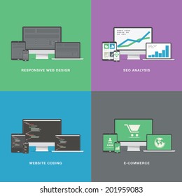 Flat web development electronic vector device icons