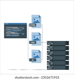 Flat web development modern design concept vector icons composition. Html, javascript (js), jQuery, css and gears. Programmer development, Software programming Concept. code programming language. 2363