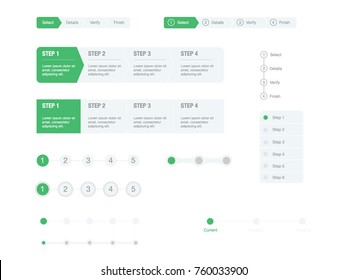 Flat web elements. 4 Steps. process design. pagination. element sets.