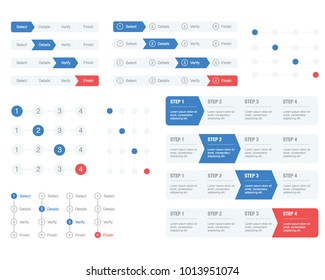 Flat web elements.form elements. 4 Steps. process design. pagination. element sets.numbers.buttons.ui ux