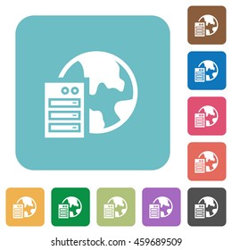 Flat web hosting icons on rounded square color backgrounds.